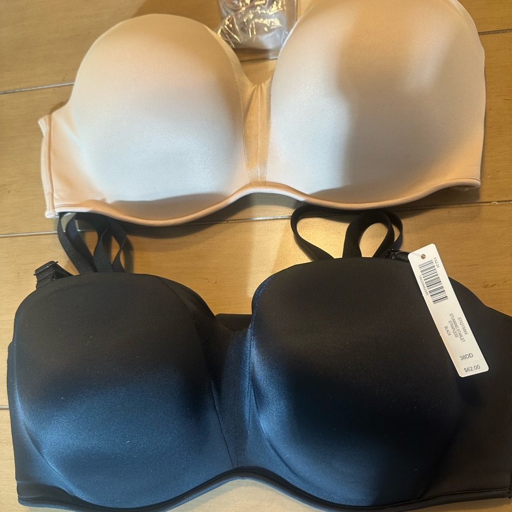 TWO Soma Stunning Starlet Strapless -38DD - NEW Black - lightly worn Beige